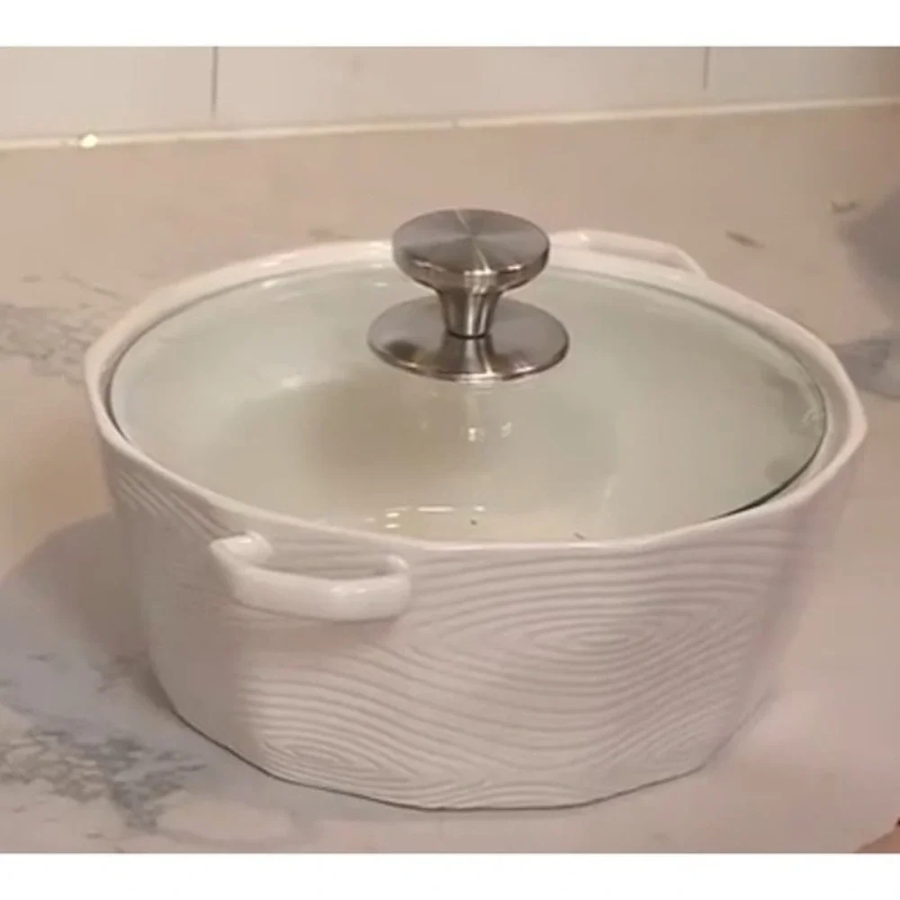Temp-tations‎ Ovenware Woodland 3-Quart White Ceramic Baker with Glass Lid